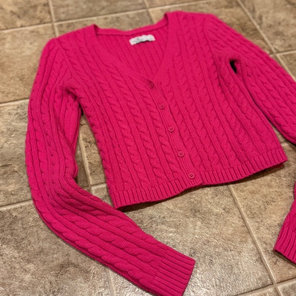 Hollister Hot Pink Cable Knit Cropped V-Neck Cardigan Sweater Womens Small - Picture 2 of 14